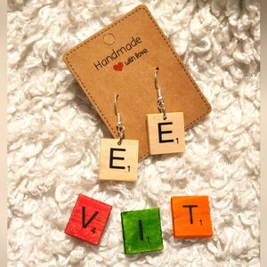 Hand crafted Scrabble letter wooden earrings